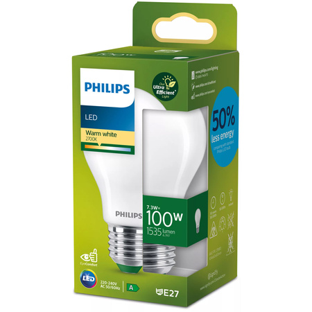 LED žárovka E27 A60 7.3W = 100W 1535lm 2700K Teplá bílá Filament Milky PHILIPS Ultra Efficient