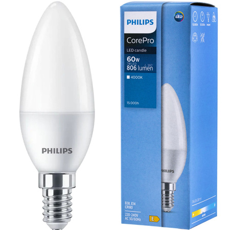 E14 B38 LED žárovka 7W = 60W 806lm 4000K Neutrální bila 180° PHILIPS