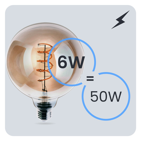 6x LED žárovka E27 Sphere G125 6W = 50W 660LM 2200K teplá bílá 360° Smoke Filament LUMILED