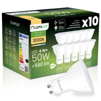 10x LED GU10 reflektor PAR16 6W = 50W 580LM 3000K teplá bílá 120° se senzorem pohybu LUMILED