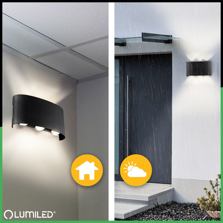 Zahradní nástěnná lampa nahoru a dolů, 6W IP54 KELSA LUMILED