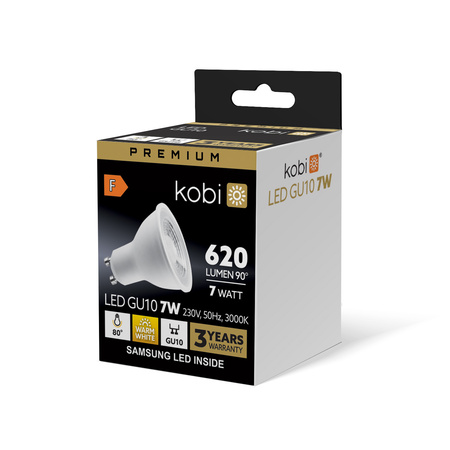 LED žárovka s reflektorem GU10 7W 630lm 3000K Warm 80° Premium Kobi