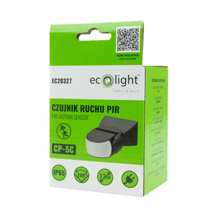 PIR senzor pohybu a soumraku IP65 pro povrchovou montáž černý 12m 180° CP Ecolight