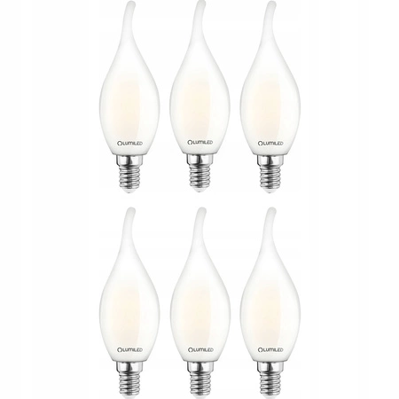 6x Žárovka LED Plamínek BA35, E14 7W = 60W 806lm 4000K Neutralní bílá 360° Filament Mléčná LUMILED