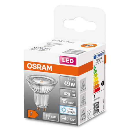 Žárovka LED PAR16 s reflektorem GU10 6,9W = 49W 620lm 6500K studená bílá 120° STAR Osram