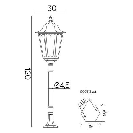 Venkovní zahradní lampa stožár LANTERN E27 Retro Maxi K 5002/2 BD 45 120cm černá Su-Ma