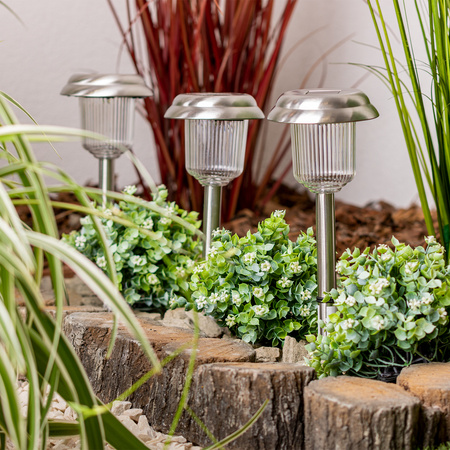 LED SOLAR zahradní lampa. chrom. 6000K. Studená bílá. 41cm