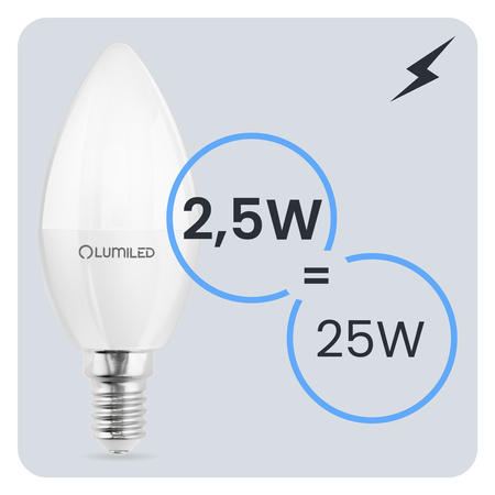 6x Žárovka LED Svíčka B35, E14 2.5W = 25W 249lm 3000K Teplá bílá 180° LUMILED