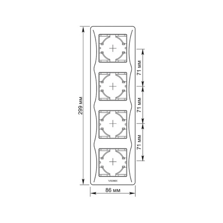 Horizontální rámeček pro čtyřzásuvkové nástěnné zásuvky bílý BINERA VIDEX