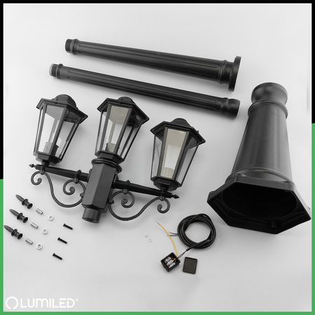 Venkovní zahradní lampa 3x E27, LED sloupek lucerna 2m Černá BELLIS LUMILED