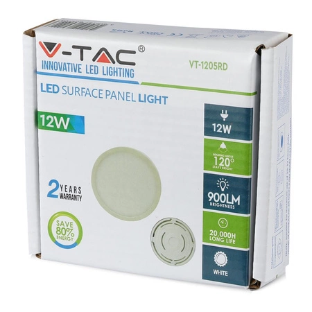 Přisazený LED panel 12W 4000K Kulatý FLICKER FREE VT-1205 V-TAC
