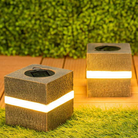 LED solární lampa Venkovní zahradní stojící kámen 3000K IP44 12cm soumrakový senzor