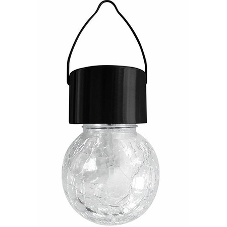 LED solární zahradní lampa. závěsná LED RGB BALL. sklo. černá. efekt prasklého skla
