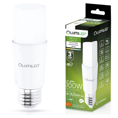 6x Žárovka LED E27, 15W = 100W 1521lm 4000K Neutrální bílá Stick LUMILED