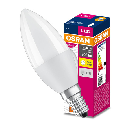 LED žárovka E14 B35 7W = 60W 806lm 3000K Teplá bílá 220° OSRAM HODNOTA