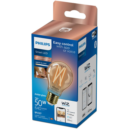 LED žárovka E27 A60 7W = 50W Filament Amber SMART WiFi Philips WiZ