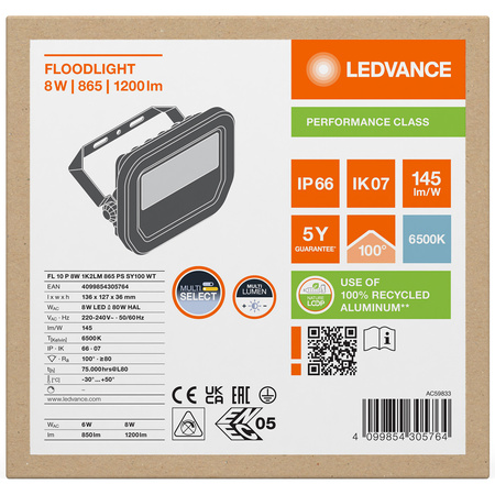 LED reflektor 8W 1200lm 6500K IP66 bílý LEDVANCE reflektor
