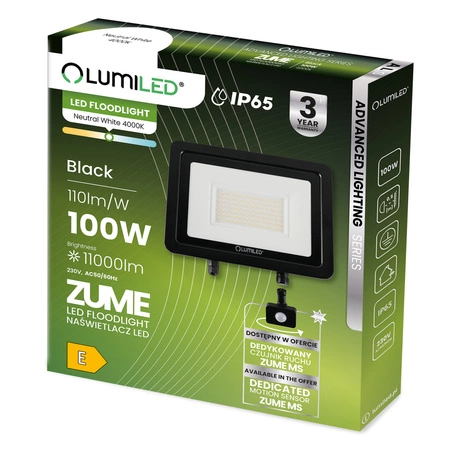 LED Reflektor snímač pohybu 100W, 11000lm 4000K IP65 Černá ZUME ALS LUMILED
