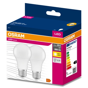 2x LED žárovka E27 A60 8.5W = 60W 806lm 3000K Teplá bílá 200° OSRAM HODNOTA