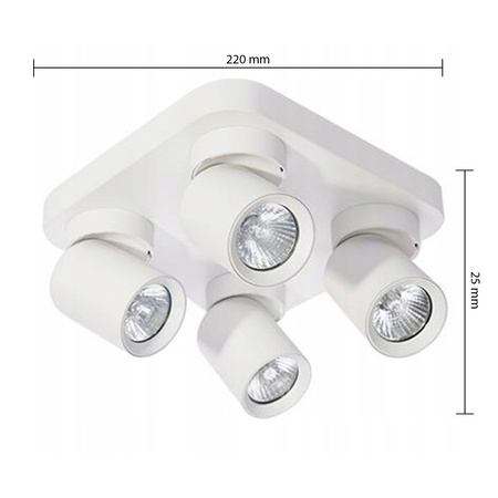 TIMO Stropní nástěnná lampa Nástěnná lampa Reflektor Pohyblivé halogenové svítidlo 4xGU10 White Square LVT