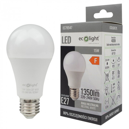 LED žárovka A60 E27 15W 1350lm 4000K Neutral Ecolight