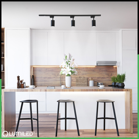 Osvětlovací lišta 1m + 3x reflektor lištový, GU10 Černá Zlatý SAGI LUMILED