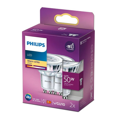 Sada 2x LED halogenová žárovka GU10 PAR16 4,6W = 50W 355lm 2700K Teplá 36° PHILIPS