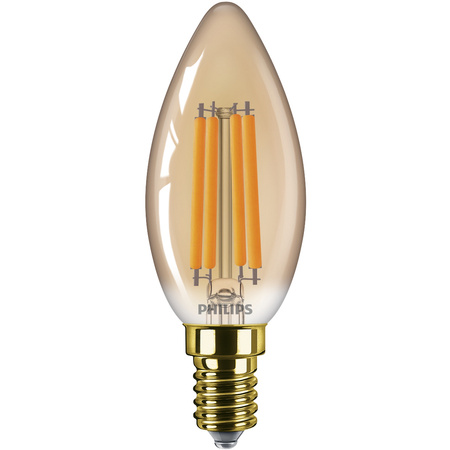 LED žárovka na svíčku E14 B35 6W = 40W 470lm 1800K Teplá bílá vlákno jantarové PHILIPS