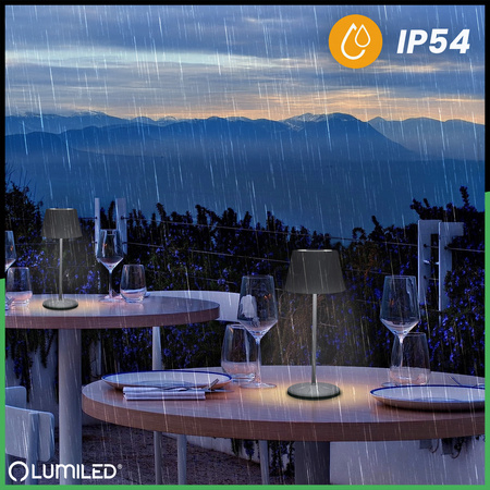 LED zahradní lampa stojící dekorativní noční stolek USB stmívatelný dotykový černý FIORA LUMILED