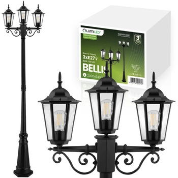 Venkovní zahradní lampa 3x E27, LED sloupek lucerna 2m Černá BELLIS LUMILED