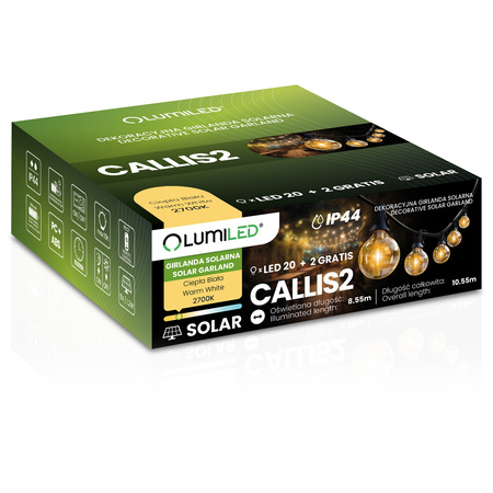 Solar Garden Girland 20x LED okrasné koule 10,55 m 2700K Warm + dálkové ovládání CALLIS2 LUMILED
