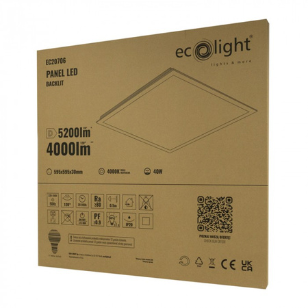 LED panel 60x60 Zapuštěný podstavec 40W 5200lm 4000K neutrální bílá podsvícení Ecolight