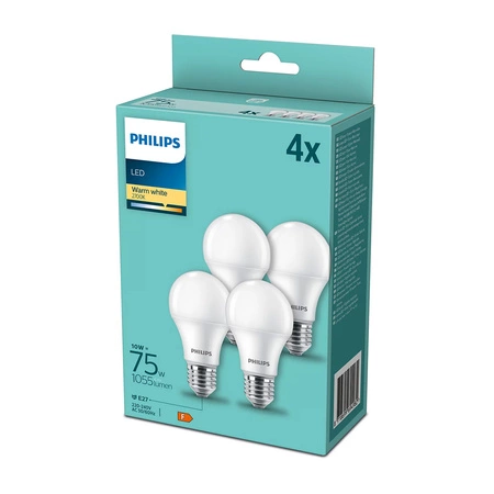 4x LED žárovka E27 A60 10W = 75W 1055lm 2700K Warm Milk PHILIPS
