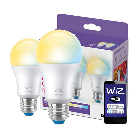 2x LED žárovka E27 A60 8W = 60W 2700-6500K SMART WiFi WiZ