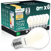 6x LED žárovka E27 A60 4,9W 1055lm = 75W 2700K teplá bílá 360° Filament energetická třída A LUMILED