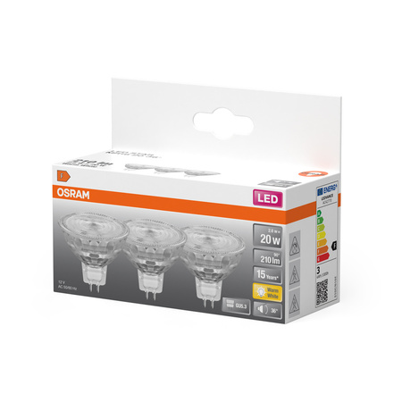 3x LED žárovka MR16 reflektor GU5.3 2,6W = 20W 210lm 2700K teplá bílá 12V 36° STAR Osram