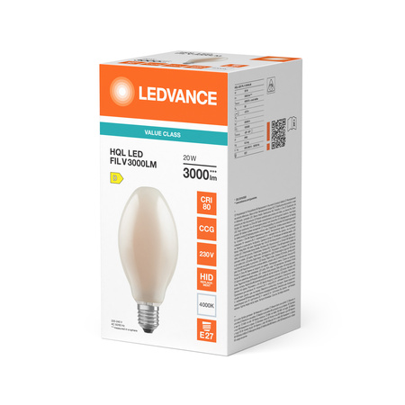 LED žárovka HQL E27 20W = 80W 3000lm 4000K neutrální bílá FILAMENT LEDVANCE