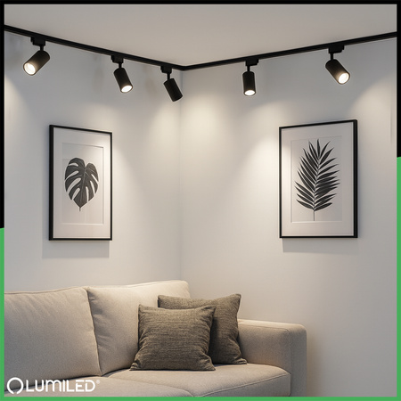 Osvětlovací lišta 3m + 5x reflektor lištový, GU10 Černá Zlatý SAGI + Spojka L LUMILED