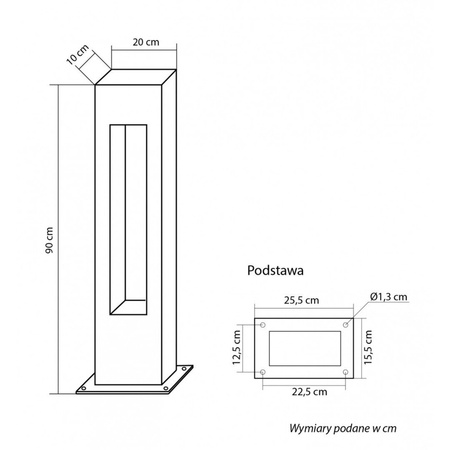 Venkovní LED zahradní sloupková lampa REKTAN 90cm GU10 IP65 Su-Ma