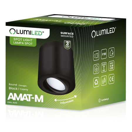 Povrchové Halogenové svítidlo GU10, SPOT TUBA 84mm Nastavitelná Kulatá Černá AMAT-M LUMILED