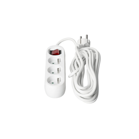 Síťový prodlužovací kabel 3 x uzemněná zásuvka Power Strip On/Off Switch 5m White Linea Kobi