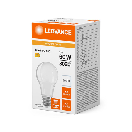 LED žárovka A60 E27 7W = 60W 806lm 4000K neutrální bílá LEDVANCE