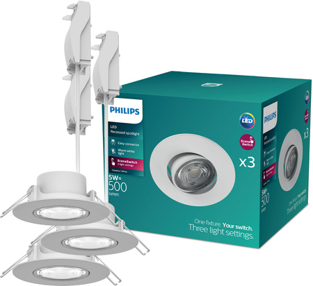 3x LED vestavné svítidlo 5W 500lm 2700K teplá bílá pohyblivá kulatá bílá stmívatelná 3-STEP SceneSwitch Cilantro Philips