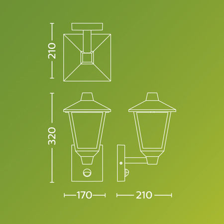 Zahradní nástěnné svítidlo Venkovní lucerna E27 IP44 se senzorem pohybu a soumraku černá Kinno Philips