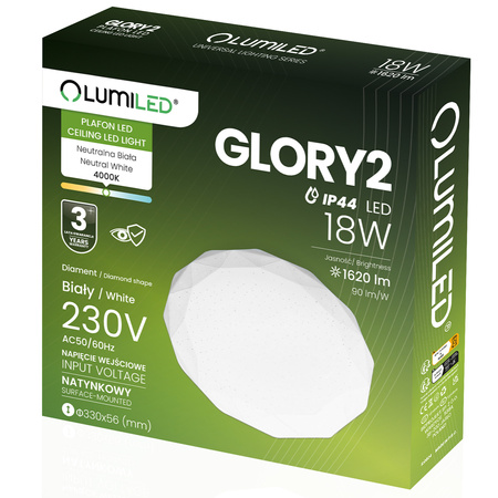LED plafon pro povrchovou montáž 18W IP44 Round GLORY 2 Diamond 33cm LUMILED