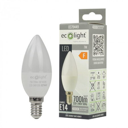 LED žárovka Candle B37 E14 7W 630lm 4000K Neutral Ecolight
