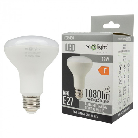 LED reflektorová žárovka R80 E27 12W 1080lm 4000K neutrální bílá Ecolight