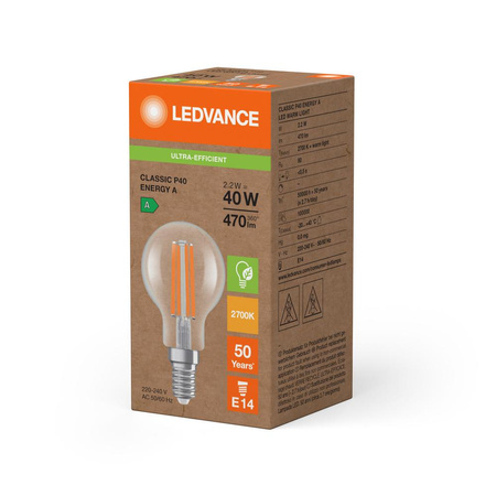 LED žárovka kulová E14 P45 2,2W = 40W 470lm 2700K teplá 320° Ledvance