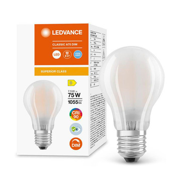 LED žárovka E27 A60 7.5W = 75W 1055lm 4000K Neutrální bila 300° CRI90 vlákno Mléčně stmívatelné LEDVANCE Superior