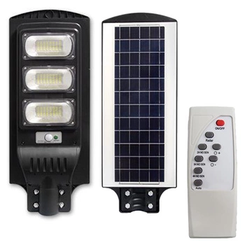 LED solární pouliční lampa černá 150W 6000K Studená bílá IP65 pohybový a soumrakový senzor + dálkové ovládání